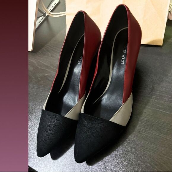 NINE WEST colour block wedge kitten heel SZ8 - Picture 2 of 4